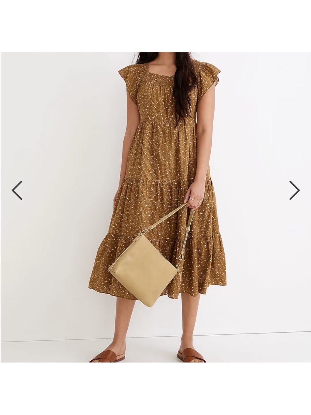Madewell Ruffle-Sleeve Tiered Midi Dress in Daisy Stitch